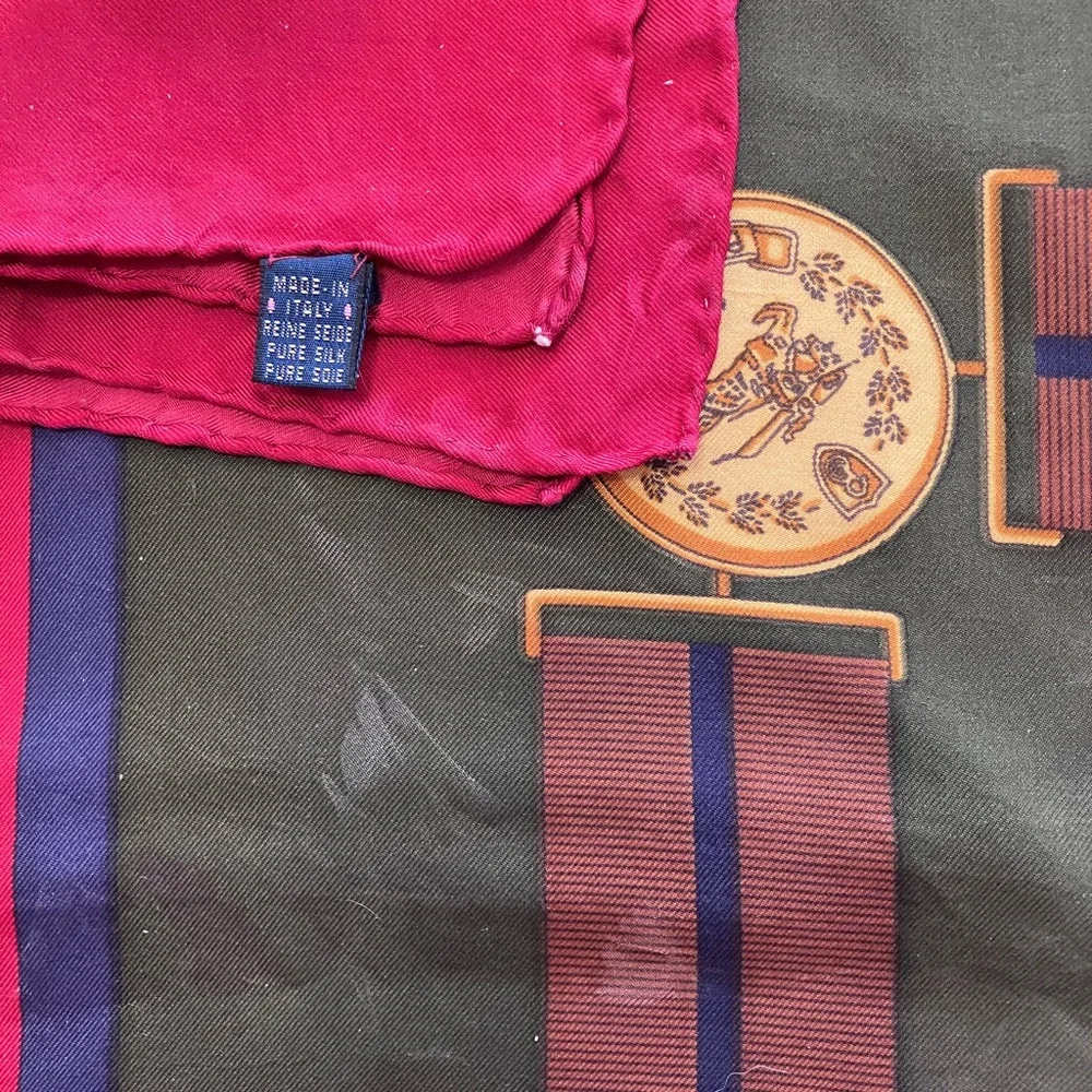Burberry Silk Scarf in Burgundy, Olive & Navy